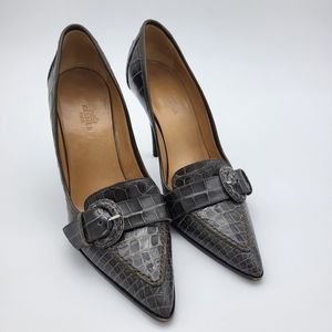Hermes rare alligator high heels with buckle in dark grey size 36½